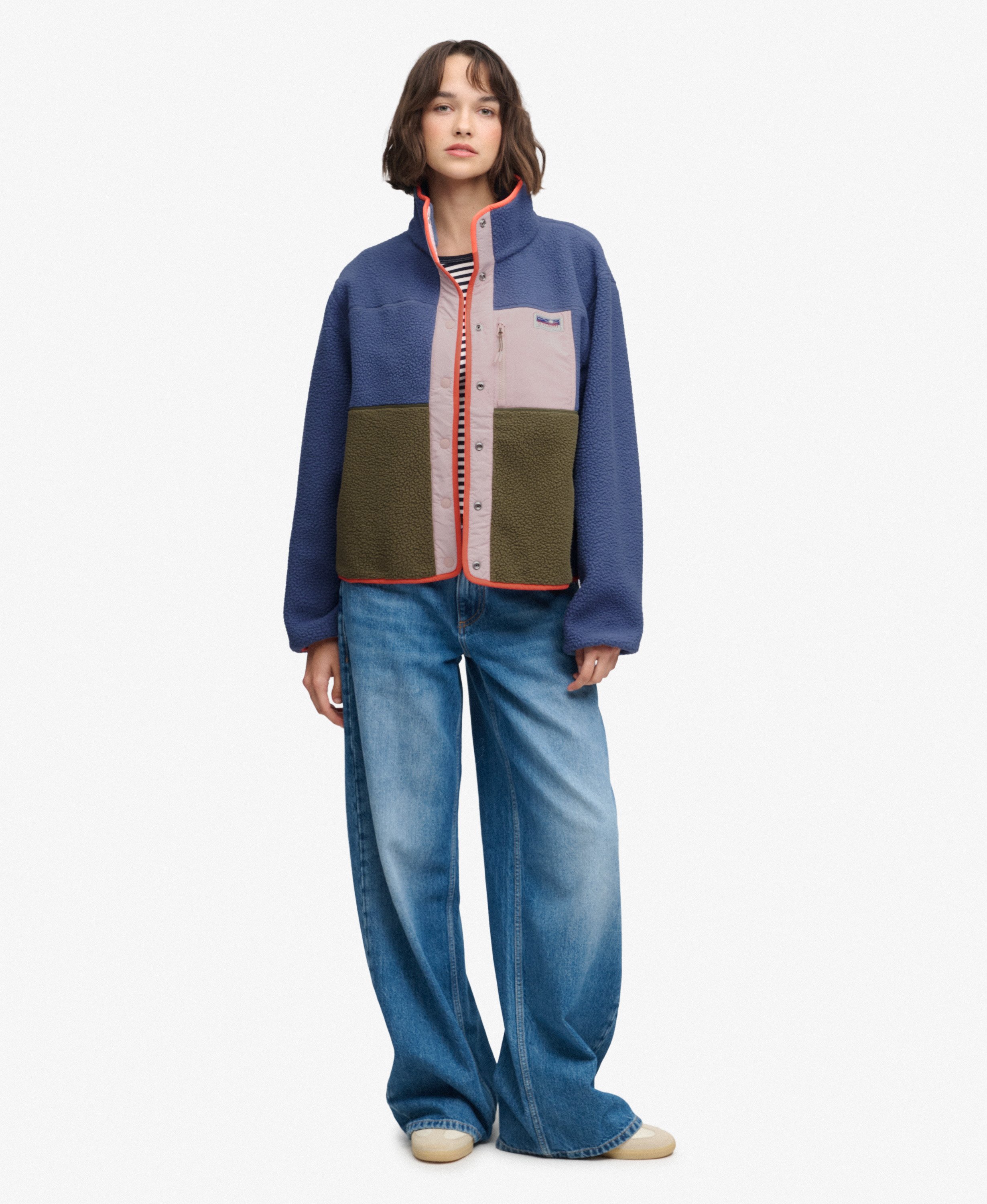 womens Colour Block Fleece Jacket in Moonlight Blue | Superdry UK