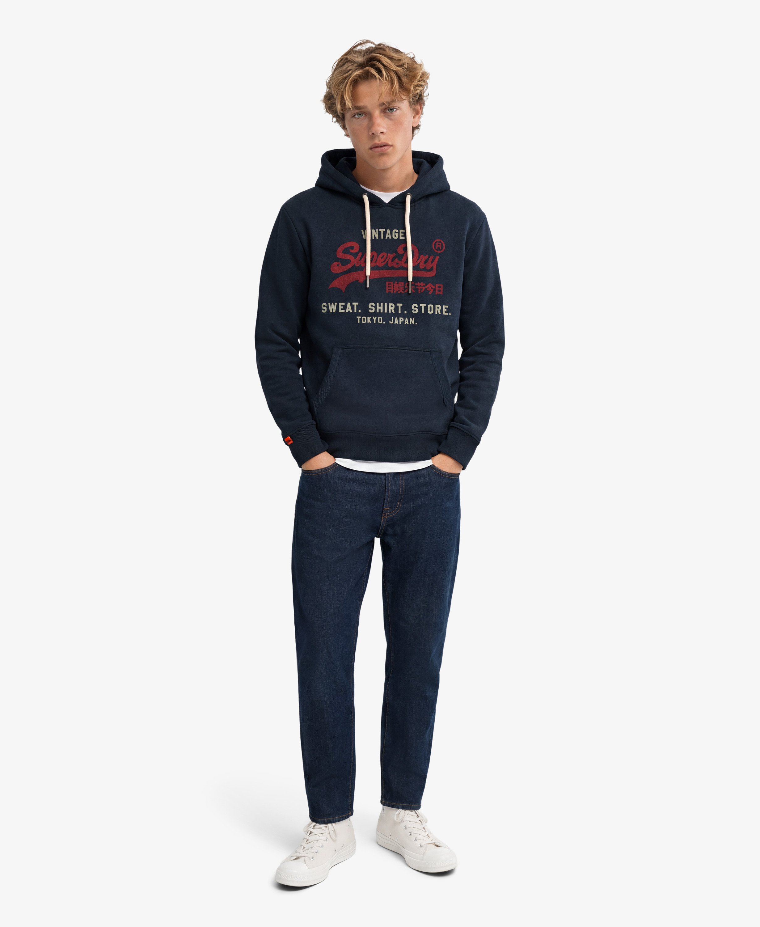 mens Vintage Logo Heritage Relaxed Hoodie in Trench Navy Marl
