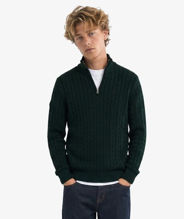Pull Preppy Cotton Cable Half Zip coupe ajust&eacute;e Image 1
