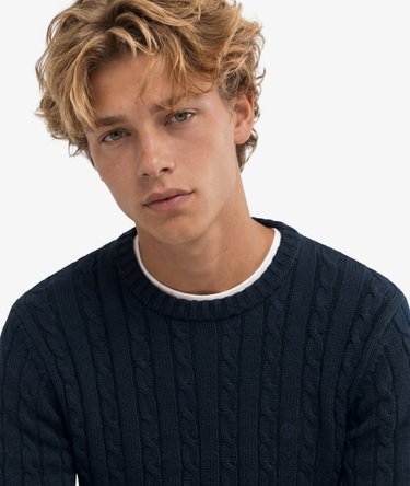 Cotton Cable Knit Crew Jumper Image 4