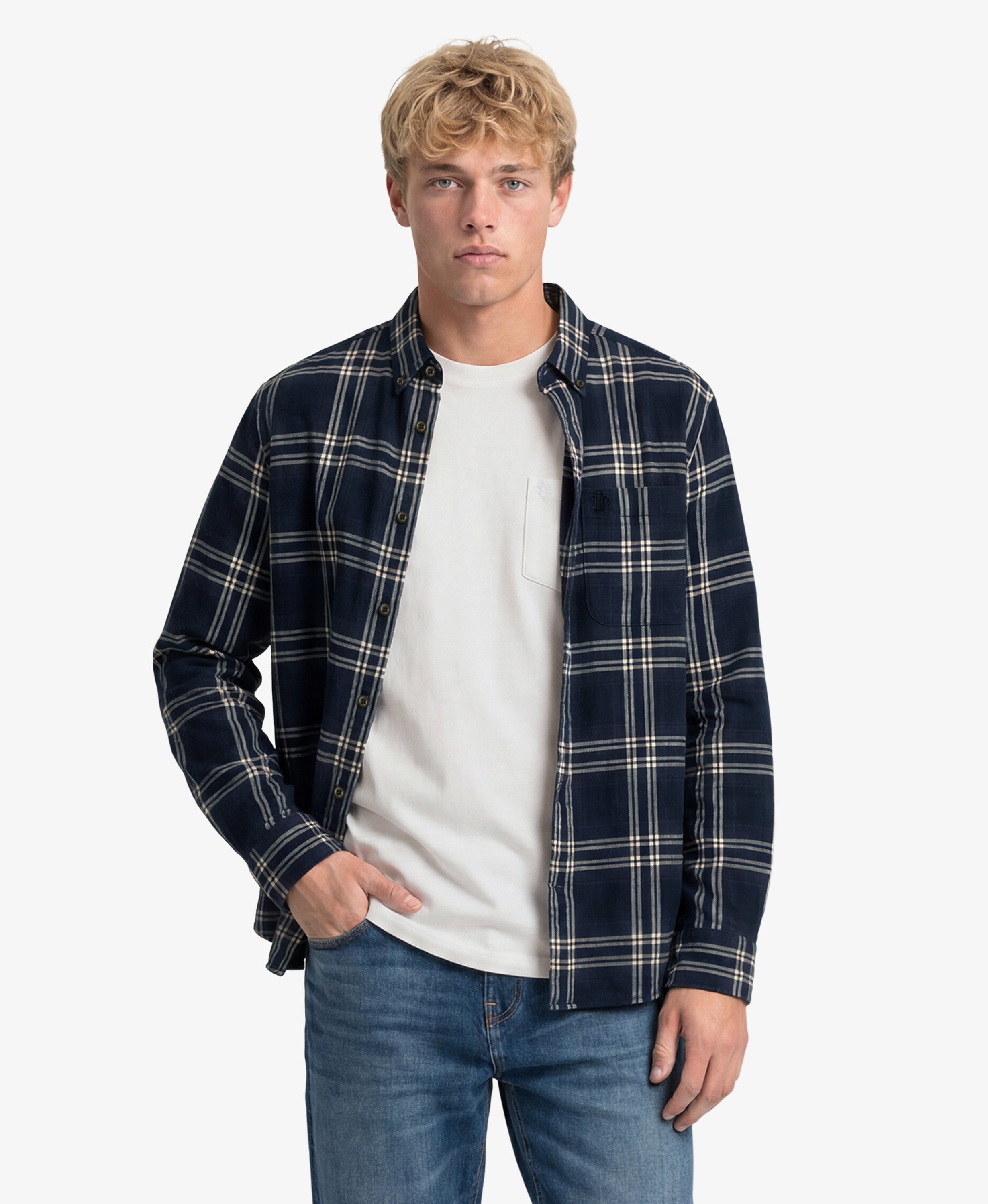 Superdry ラガーシャツ ネイビー サイズ15 mens Long Sleeve Cotton Lumberjack Shirt in Navy Window Check