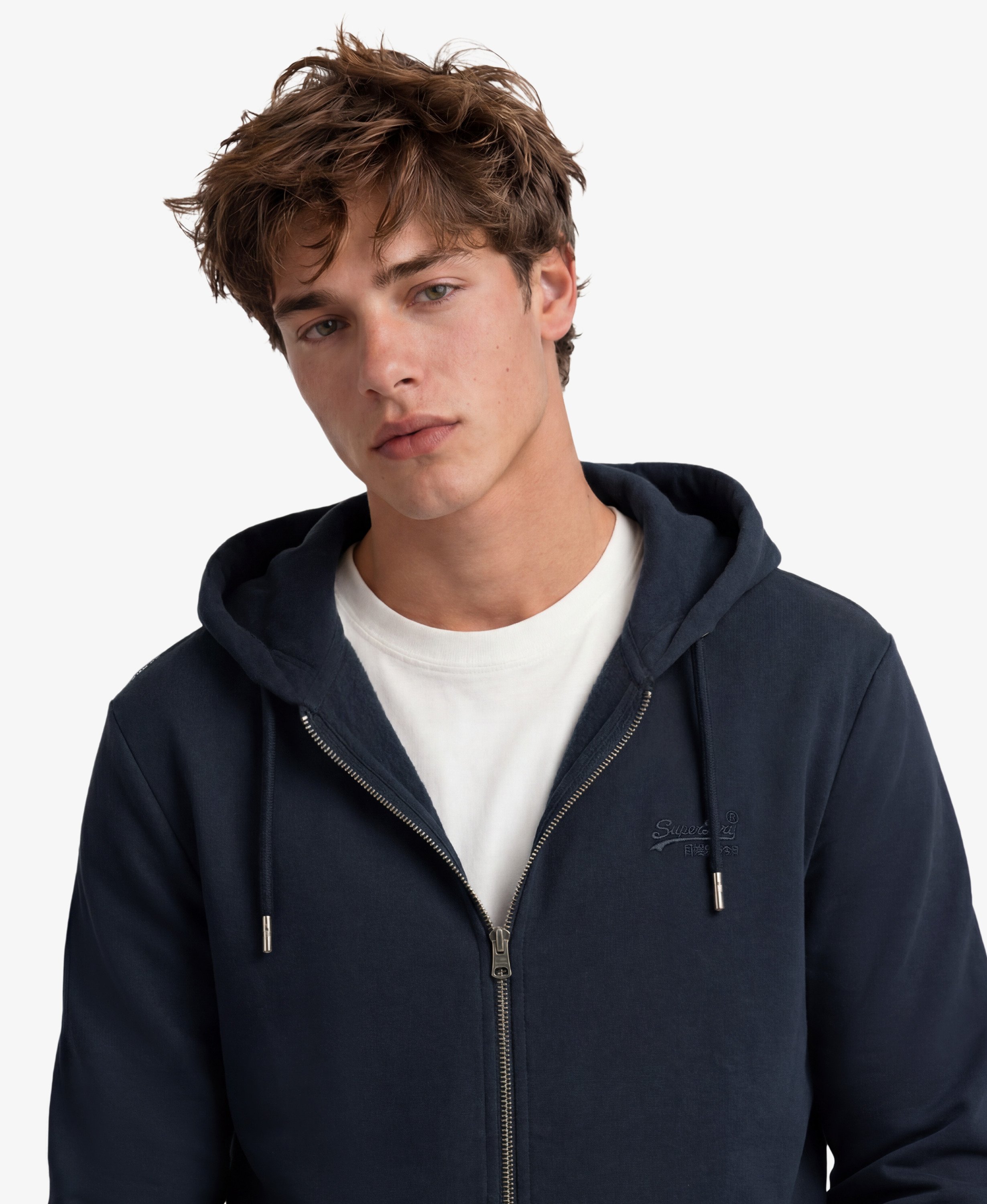 mens Essential Logo Zip Hoodie in Eclipse Navy | Superdry US