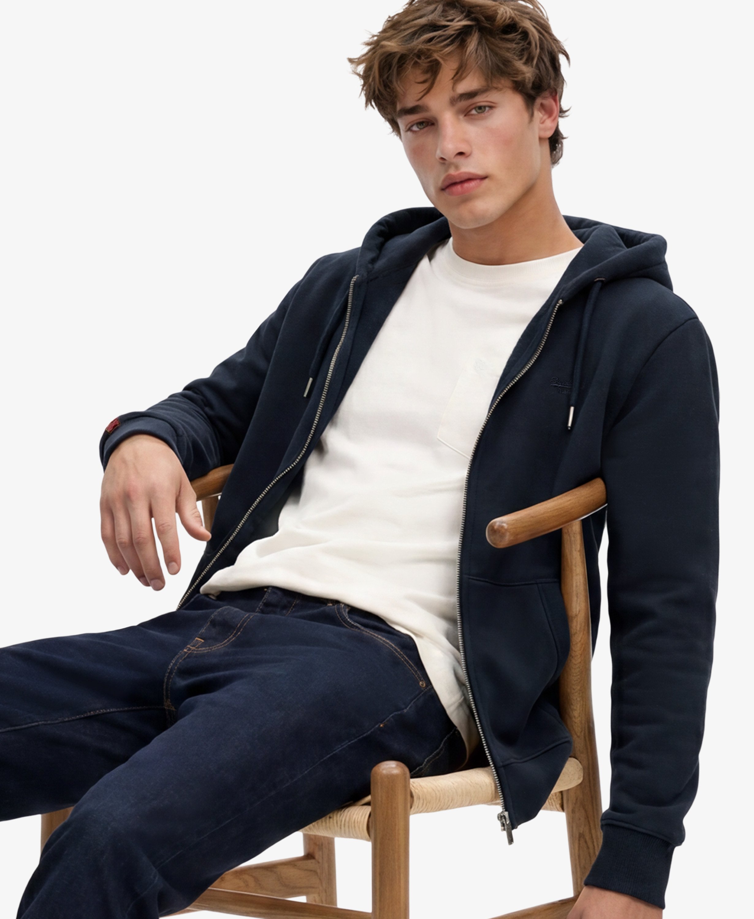 mens Essential Logo Zip Hoodie in Eclipse Navy | Superdry US