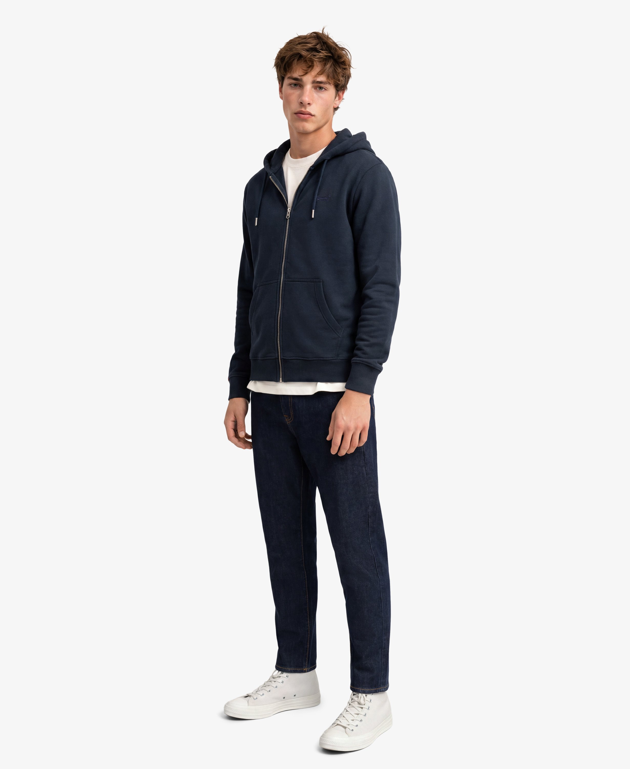 mens Essential Logo Zip Hoodie in Eclipse Navy | Superdry US