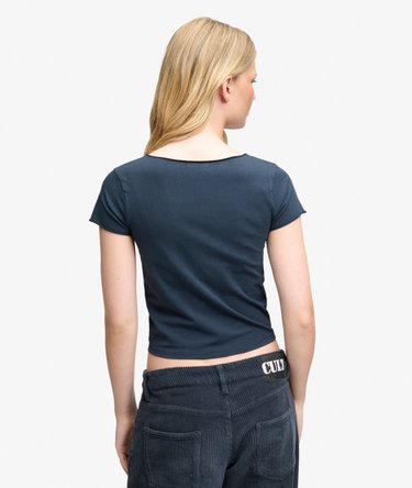 T-shirt Crop con Scollo a V Vestibilit&agrave; Slim Image 5