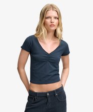 T-shirt Crop con Scollo a V Vestibilit&agrave; Slim