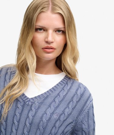 Washed V-hals Cable Sweater slim pasform Image 4