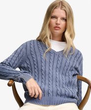Washed V-hals Cable Sweater slim pasform