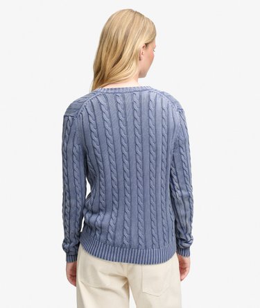 Washed V-hals Cable Sweater slim pasform Image 5