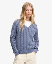 Washed V-hals Cable Sweater slim pasform
