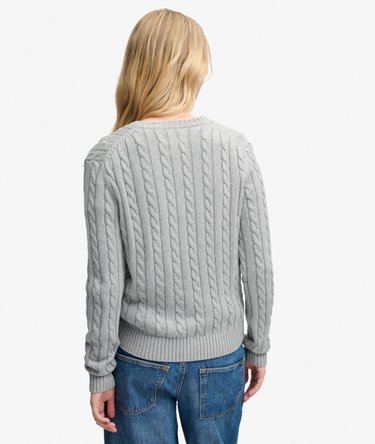 Washed V Neck Cable Jumper Image 5