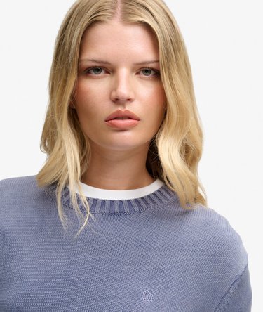 Classic Knitted Washed Crew Neck Jumper Image 4