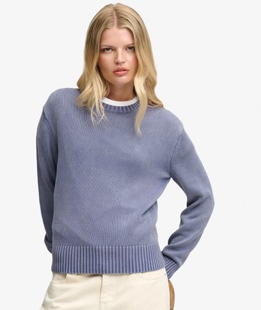 Classic Knitted Washed Crew Neck Jumper Image 2