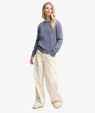 Classic Knitted Washed Crew Neck Jumper Image 3