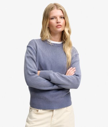 Classic Knitted Washed Crew Neck Jumper Image 1