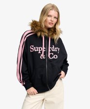 Felpa con zip Vintage Fur Applique vestibilit&agrave; oversize