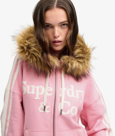 Sudadera con cremallera Vintage Fur Applique Corte Oversize Image 4