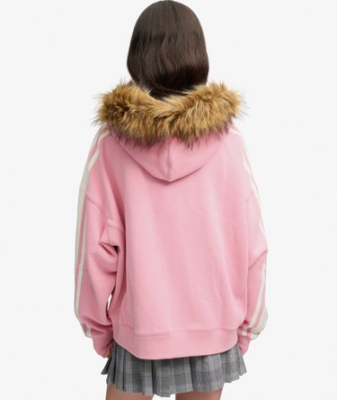 Sudadera con cremallera Vintage Fur Applique Corte Oversize Image 5
