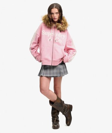 Sudadera con cremallera Vintage Fur Applique Corte Oversize Image 3