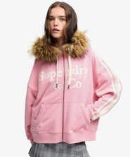 Vintage Fur Applique Zip Hoodie