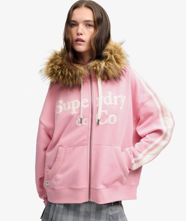 Sudadera con cremallera Vintage Fur Applique Corte Oversize Image 1