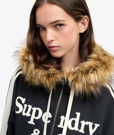 Vintage Fur Applique Zip Hoodie Image 4