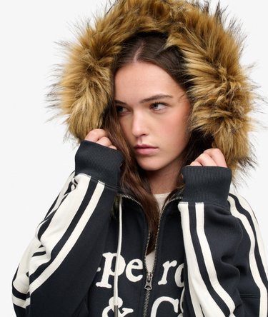 Vintage Fur Applique Zip Hoodie Image 2
