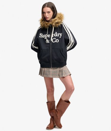 Vintage Fur Applique Zip Hoodie Image 3