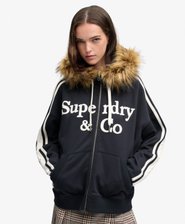 Vintage Fur Applique Zip Hoodie