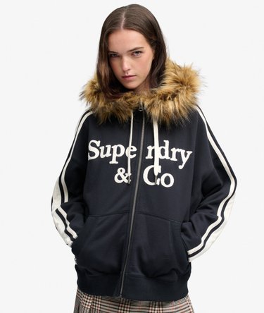 Vintage Fur Applique Zip Hoodie Image 1