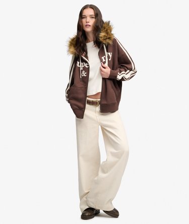 Vintage Fur Applique Zip Hoodie Image 3