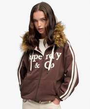 Vintage Fur Applique Zip Hoodie