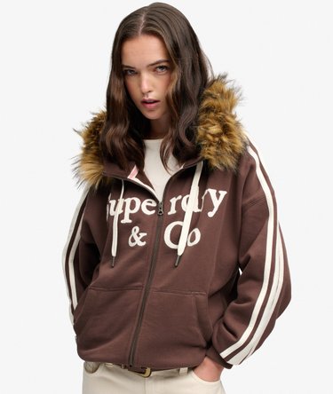 Vintage Fur Applique Zip Hoodie Image 1