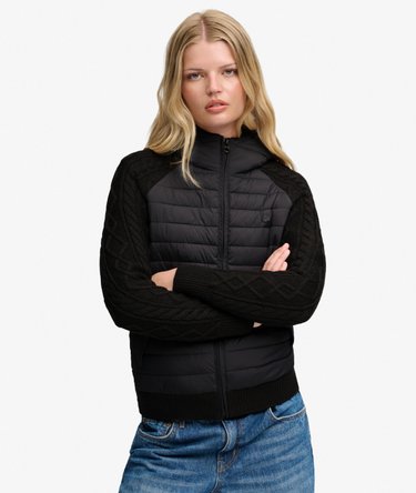 Hooded Cable Knit Hybrid Jacket Image 5