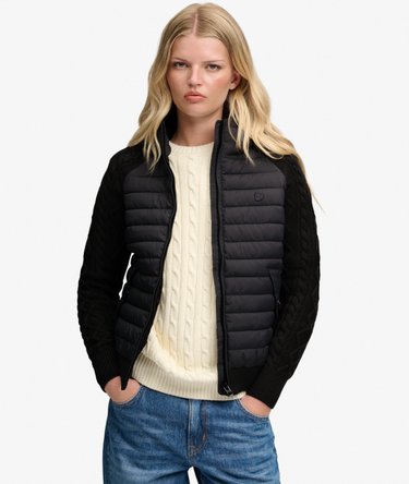 Hooded Cable Knit Hybrid Jacket Image 1