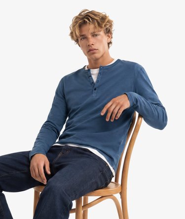 Slub-Henley-Shirt mit langen &Auml;rmeln Image 1