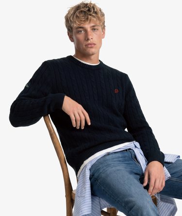 Cotton Cable Strikket Crewneck Sweater Image 2