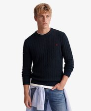 Baumwoll-Zopfmuster Rundhals-Pullover