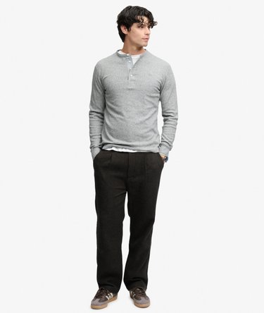 Mini Slub Waffle Long Sleeve Grandad Top Image 3
