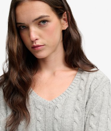 Wool Blend Cable V Neck Jumper Image 4