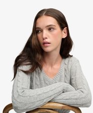 Wool Blend Cable V Neck Jumper