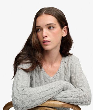 Wool Blend Cable V Neck Jumper Image 2