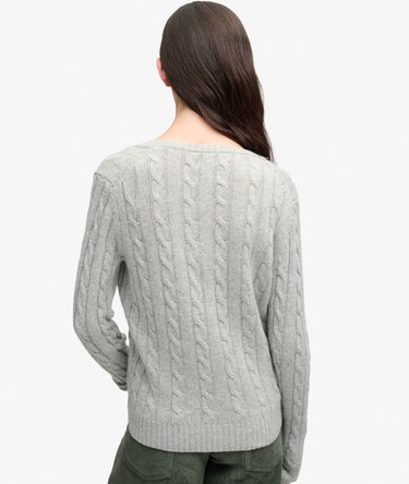 Wool Blend Cable V Neck Jumper Image 5