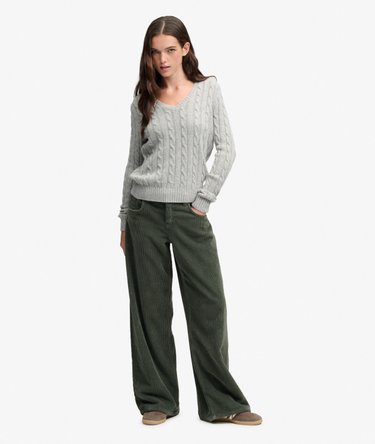 Wool Blend Cable V Neck Jumper Image 3