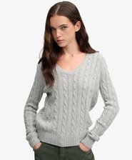 Wool Blend Cable V Neck Jumper