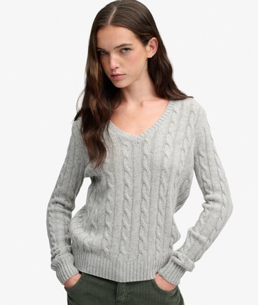 Wool Blend Cable V Neck Jumper Image 1