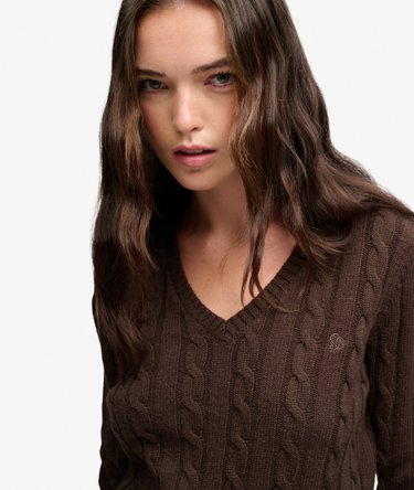 Wool Blend Cable V Neck Jumper Image 4