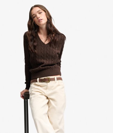 Wool Blend Cable V Neck Jumper Image 2