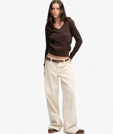 Wool Blend Cable V Neck Jumper Image 3