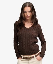 Wool Blend Cable V Neck Jumper